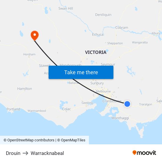 Drouin to Warracknabeal map