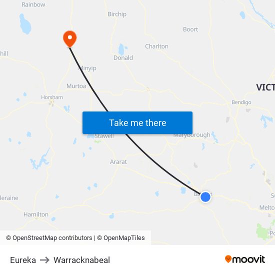 Eureka to Warracknabeal map