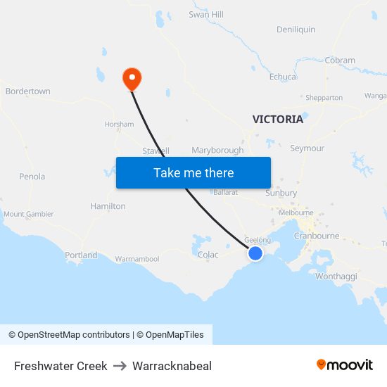 Freshwater Creek to Warracknabeal map