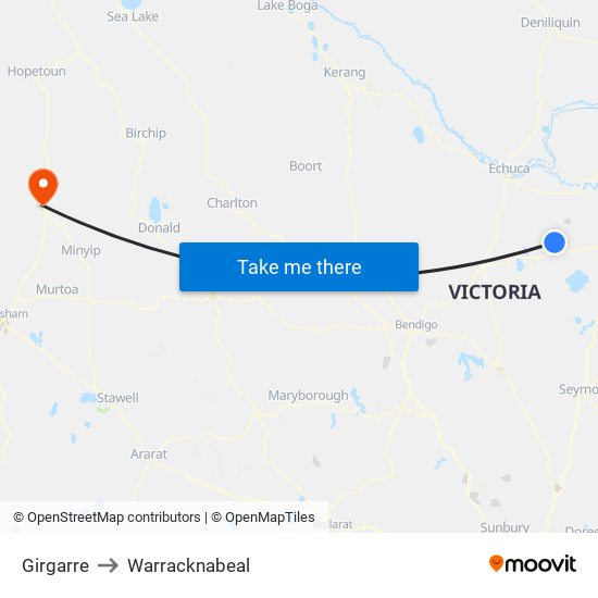 Girgarre to Warracknabeal map