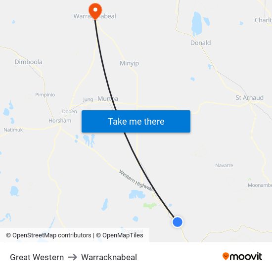 Great Western to Warracknabeal map