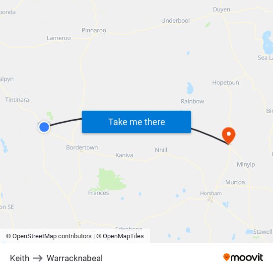 Keith to Warracknabeal map