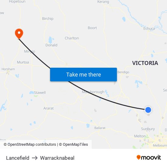 Lancefield to Warracknabeal map