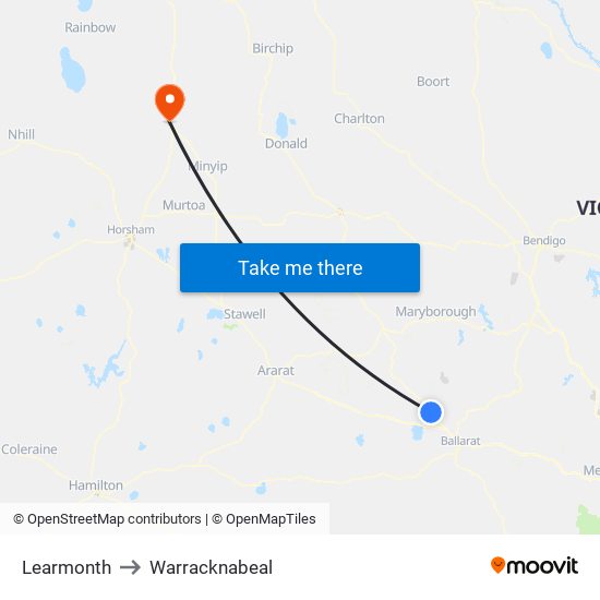 Learmonth to Warracknabeal map