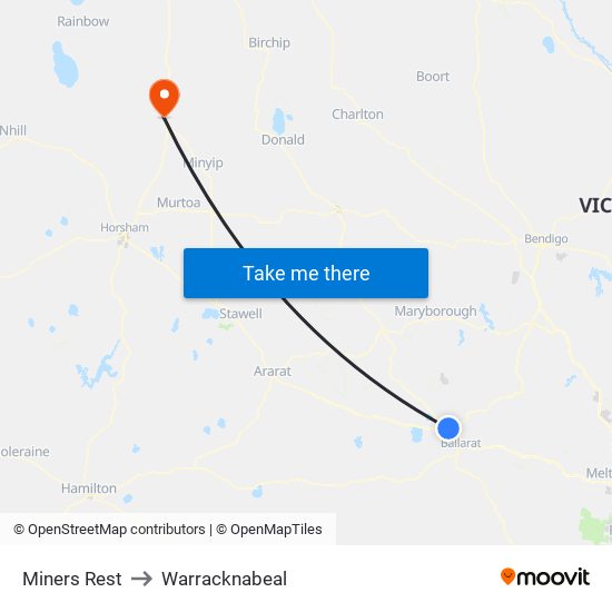 Miners Rest to Warracknabeal map