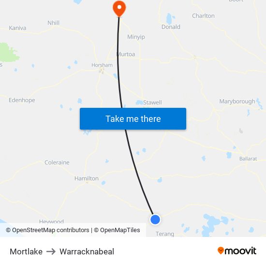 Mortlake to Warracknabeal map