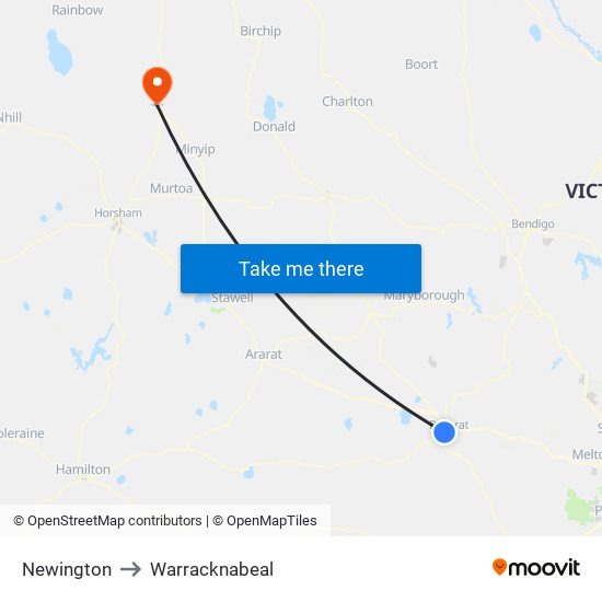 Newington to Warracknabeal map