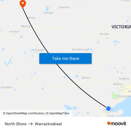 North Shore to Warracknabeal map