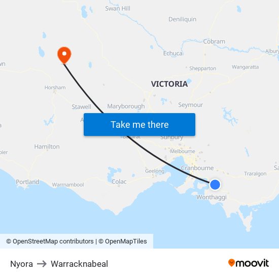 Nyora to Warracknabeal map