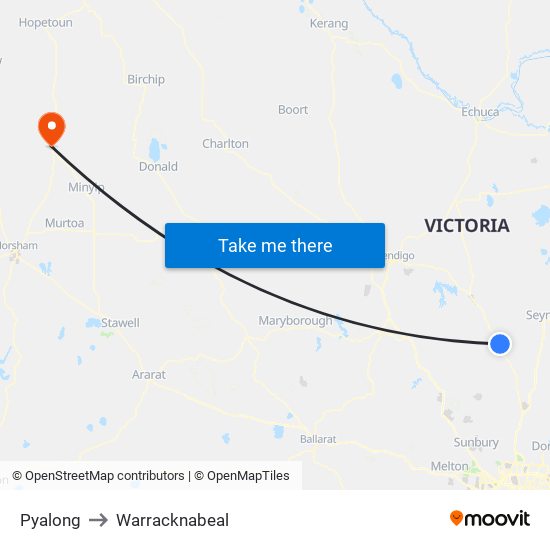 Pyalong to Warracknabeal map