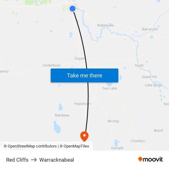 Red Cliffs to Warracknabeal map