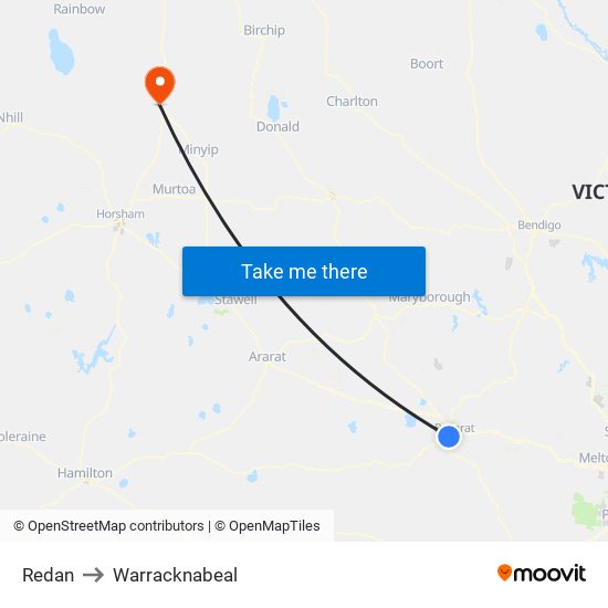 Redan to Warracknabeal map