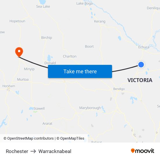 Rochester to Warracknabeal map