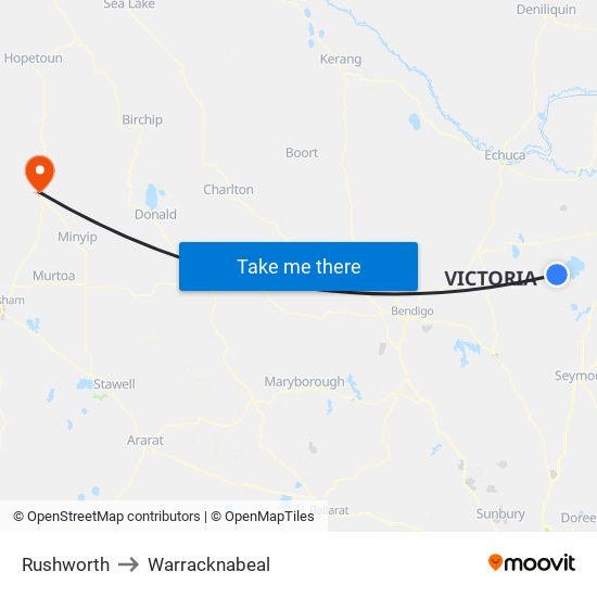 Rushworth to Warracknabeal map