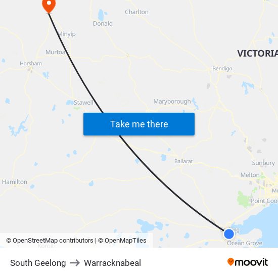 South Geelong to Warracknabeal map