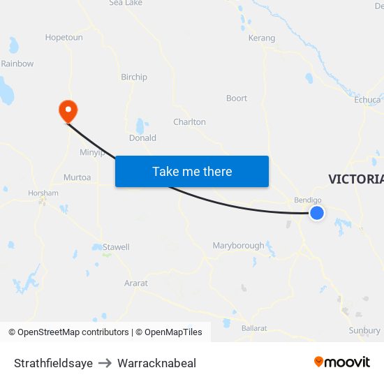 Strathfieldsaye to Warracknabeal map