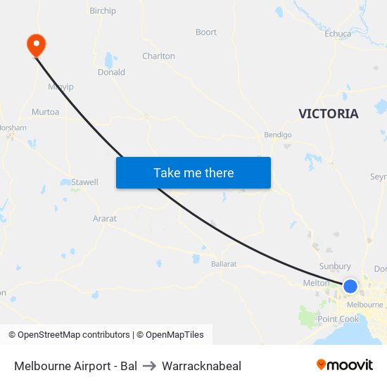 Melbourne Airport - Bal to Warracknabeal map