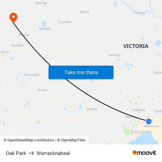 Oak Park to Warracknabeal map