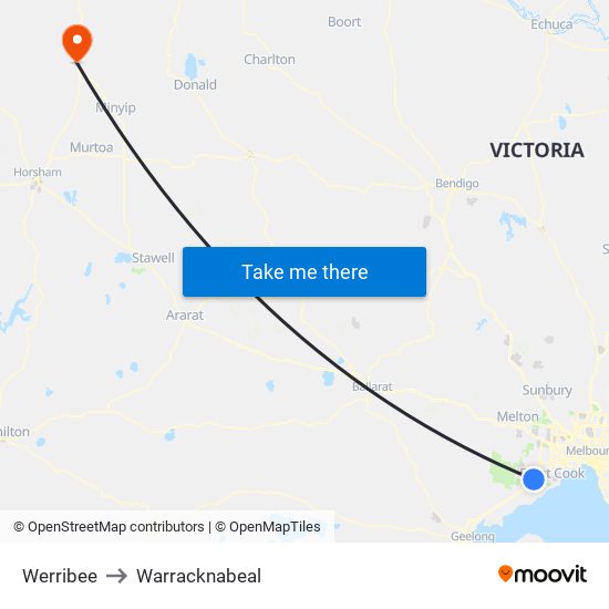 Werribee to Warracknabeal map