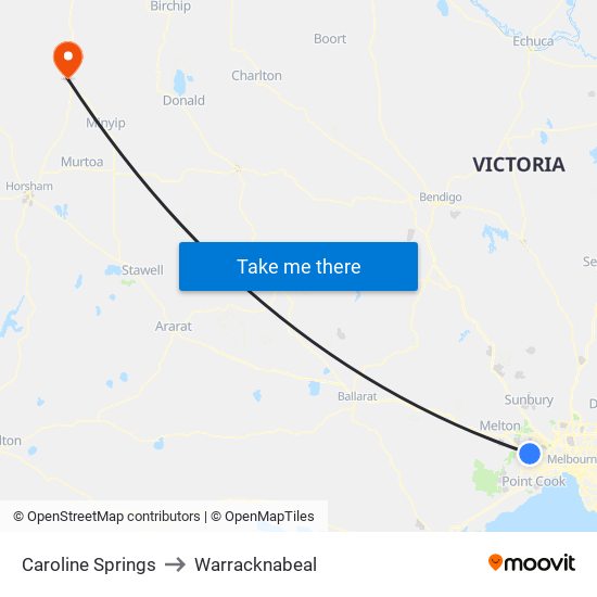 Caroline Springs to Warracknabeal map