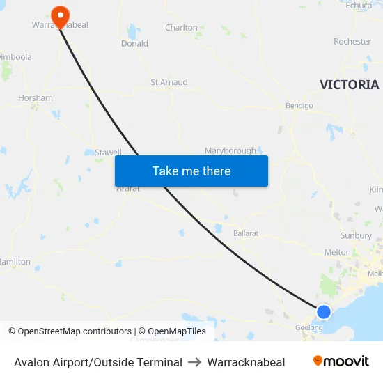 Avalon Airport/Outside Terminal to Warracknabeal map