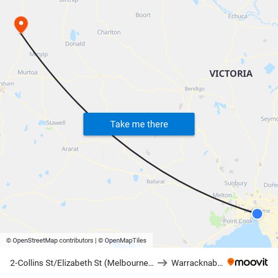 2-Collins St/Elizabeth St (Melbourne City) to Warracknabeal map