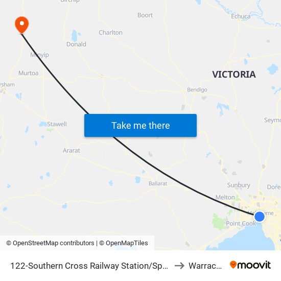 122-Southern Cross Railway Station/Spencer St (Melbourne City) to Warracknabeal map