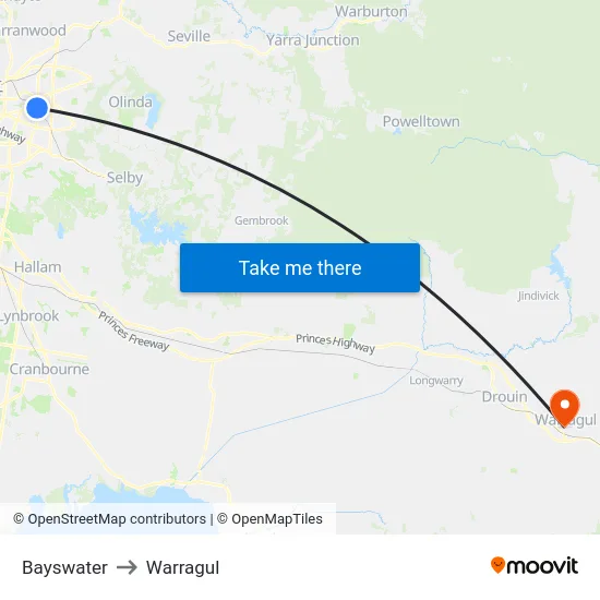 Bayswater to Warragul map
