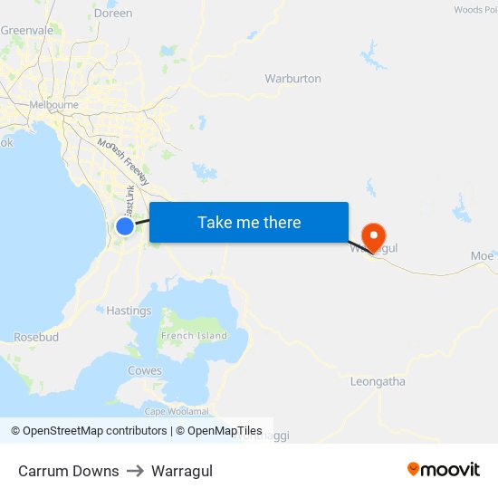 Carrum Downs to Warragul map