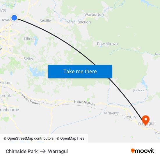 Chirnside Park to Warragul map