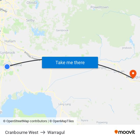 Cranbourne West to Warragul map