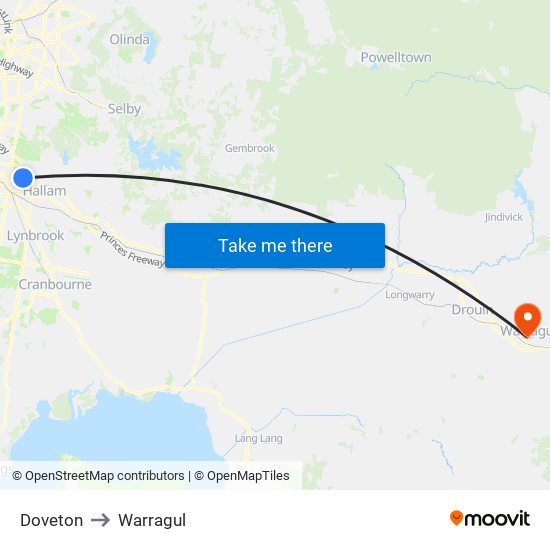 Doveton to Warragul map