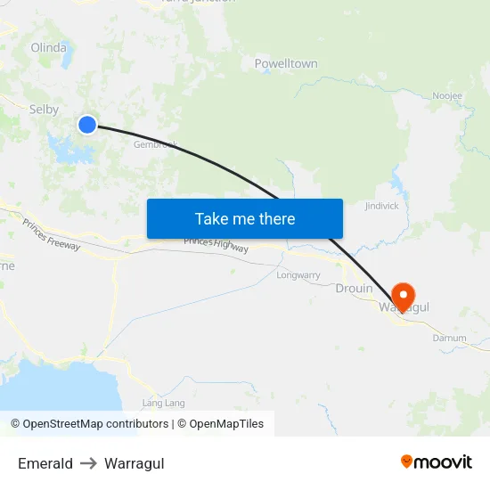 Emerald to Warragul map