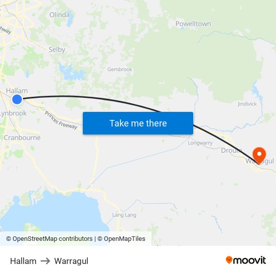 Hallam to Warragul map