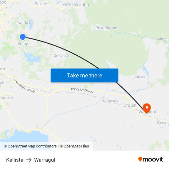 Kallista to Warragul map