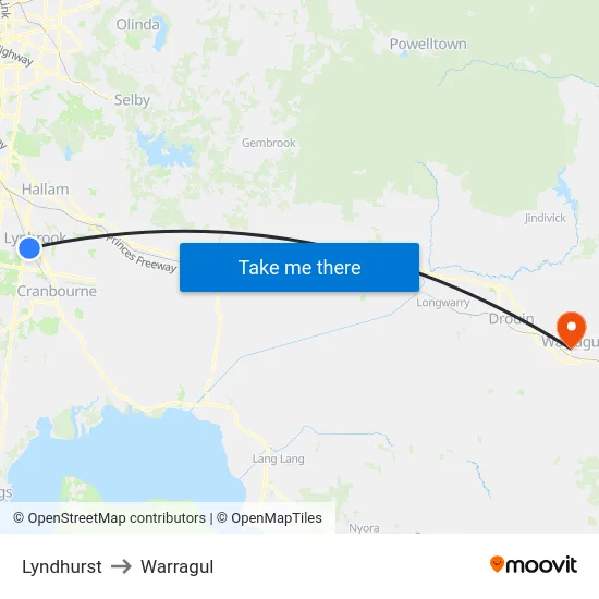 Lyndhurst to Warragul map