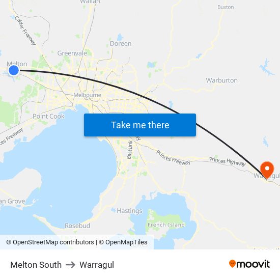 Melton South to Warragul map