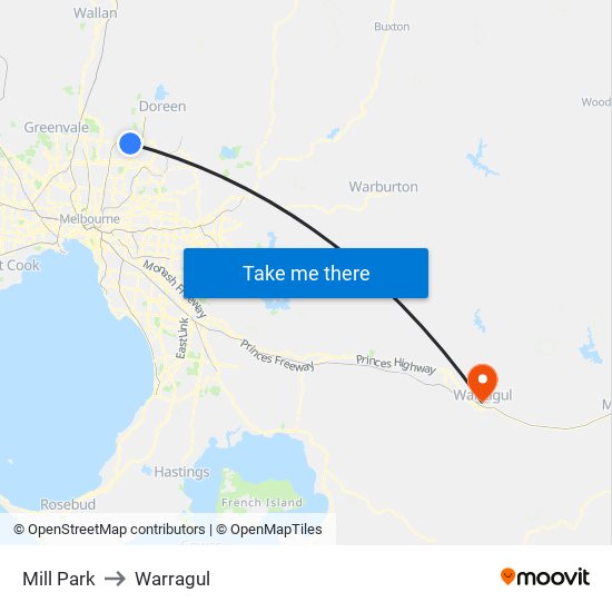 Mill Park to Warragul map