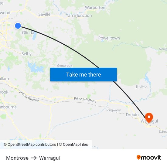 Montrose to Warragul map
