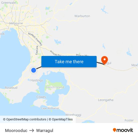 Moorooduc to Warragul map