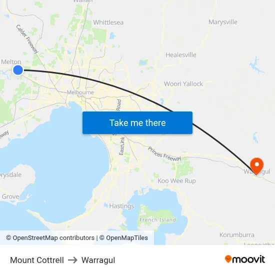 Mount Cottrell to Warragul map