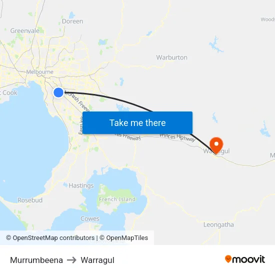 Murrumbeena to Warragul map