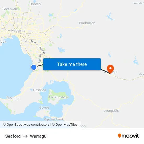 Seaford to Warragul map