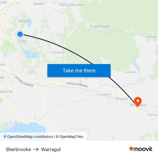 Sherbrooke to Warragul map