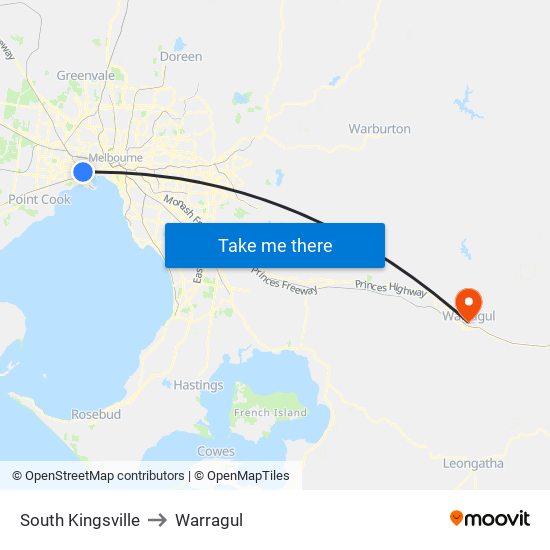 South Kingsville to Warragul map