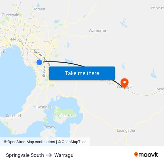 Springvale South to Warragul map