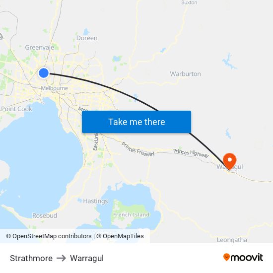 Strathmore to Warragul map