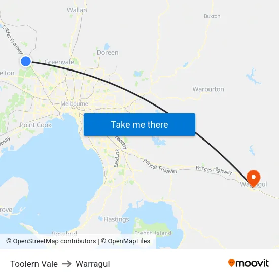 Toolern Vale to Warragul map