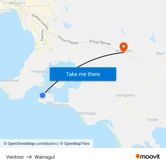 Ventnor to Warragul map