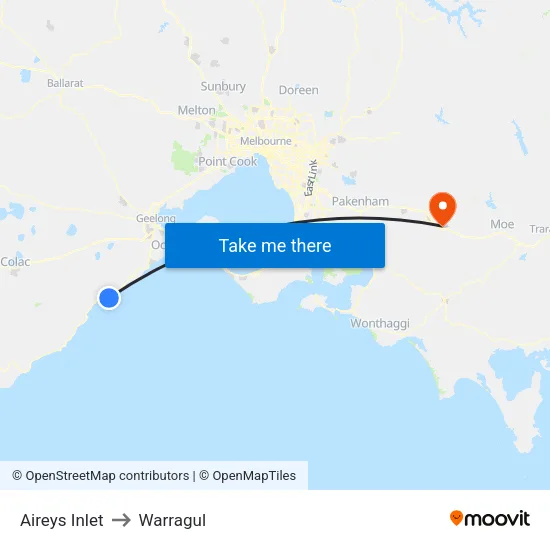 Aireys Inlet to Warragul map